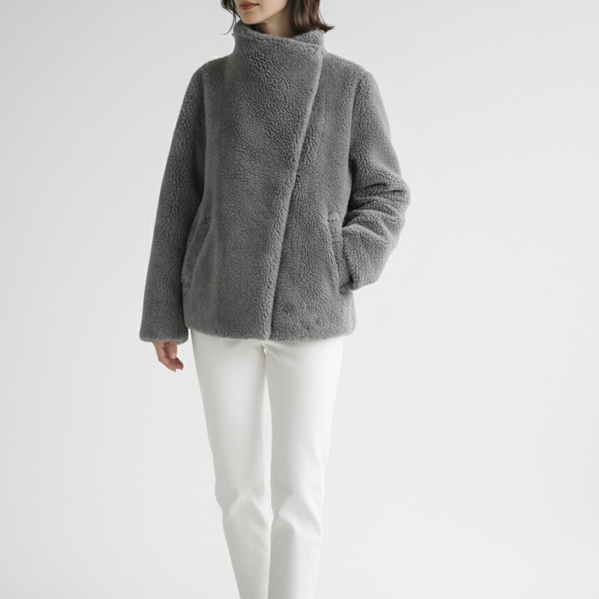 ONTADE公式｜Her. スタンドカラーボアコート チャコールグレーの通販