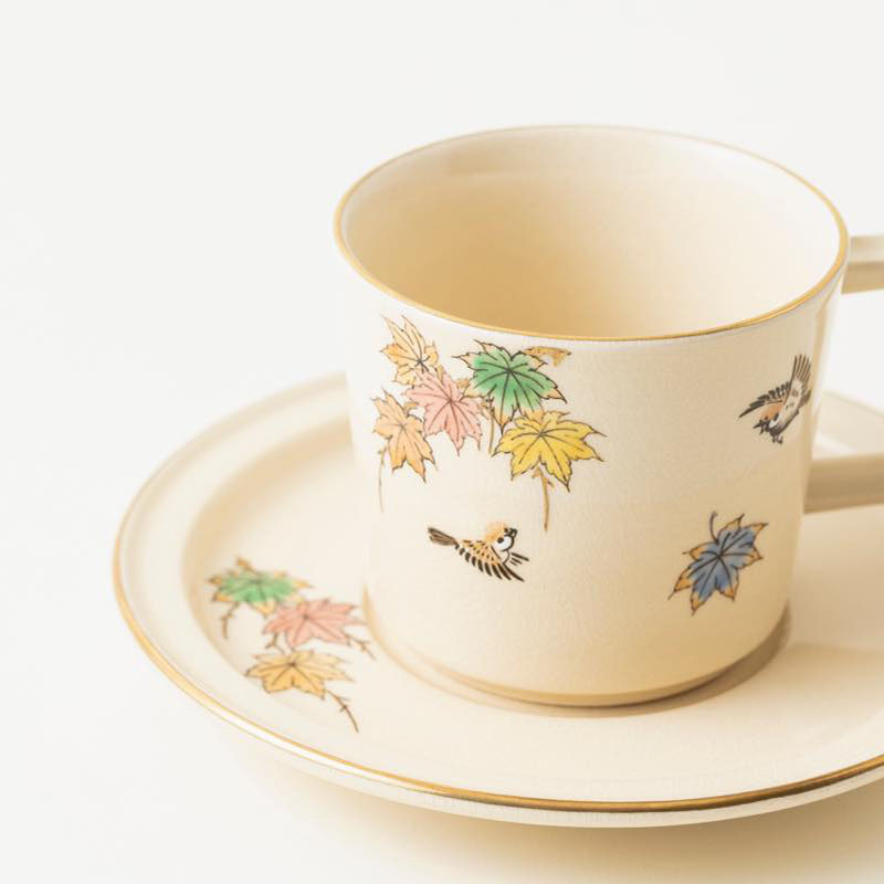 白薩摩コーヒー碗皿(紅葉雀) [シロサツマコーヒーワンザラ