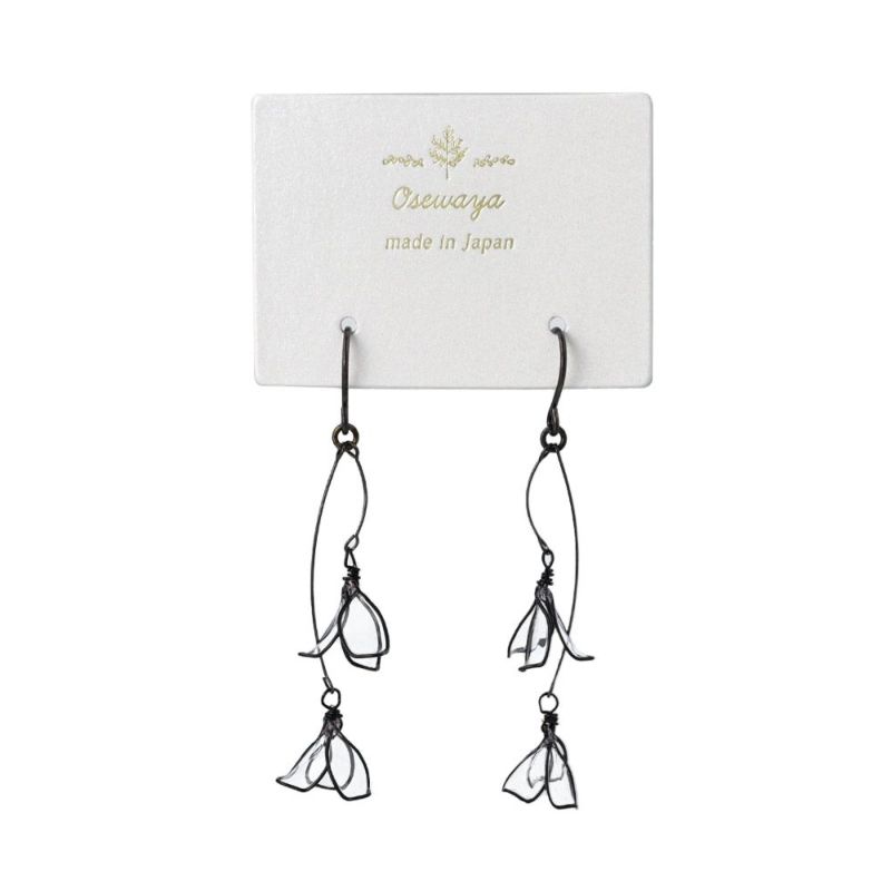 ピアス ブラック ワイヤー フラワー 花 サージカルステンレスポスト