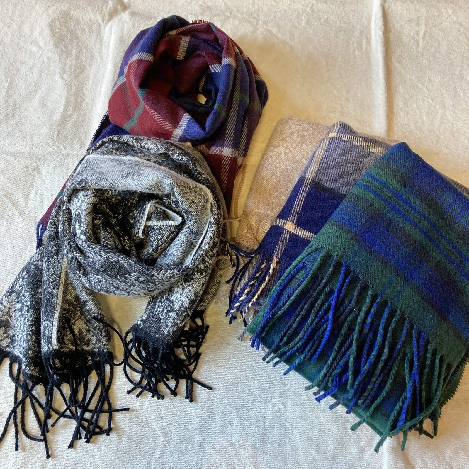 カシミヤタッチチェック柄マフラー(ネイビー系)