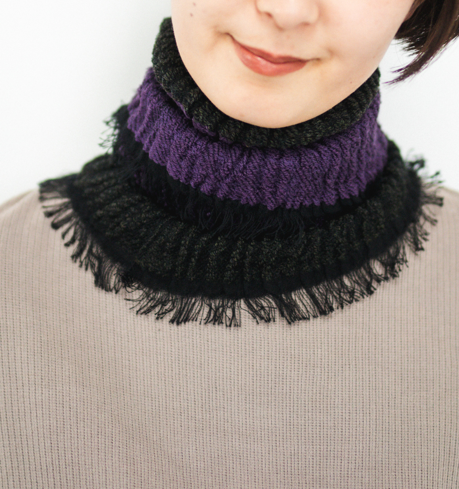 9/8 NEW】ウール リバーシブルネックウォーマー パープル×ブラウン