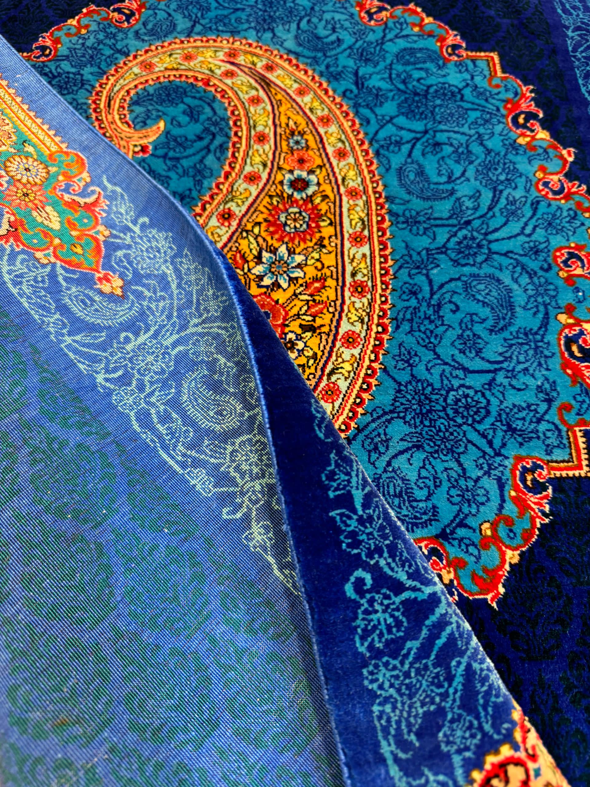 高級ペルシャ絨毯クム産シルク100％ ジャムシディ工房 91×59cm（FN