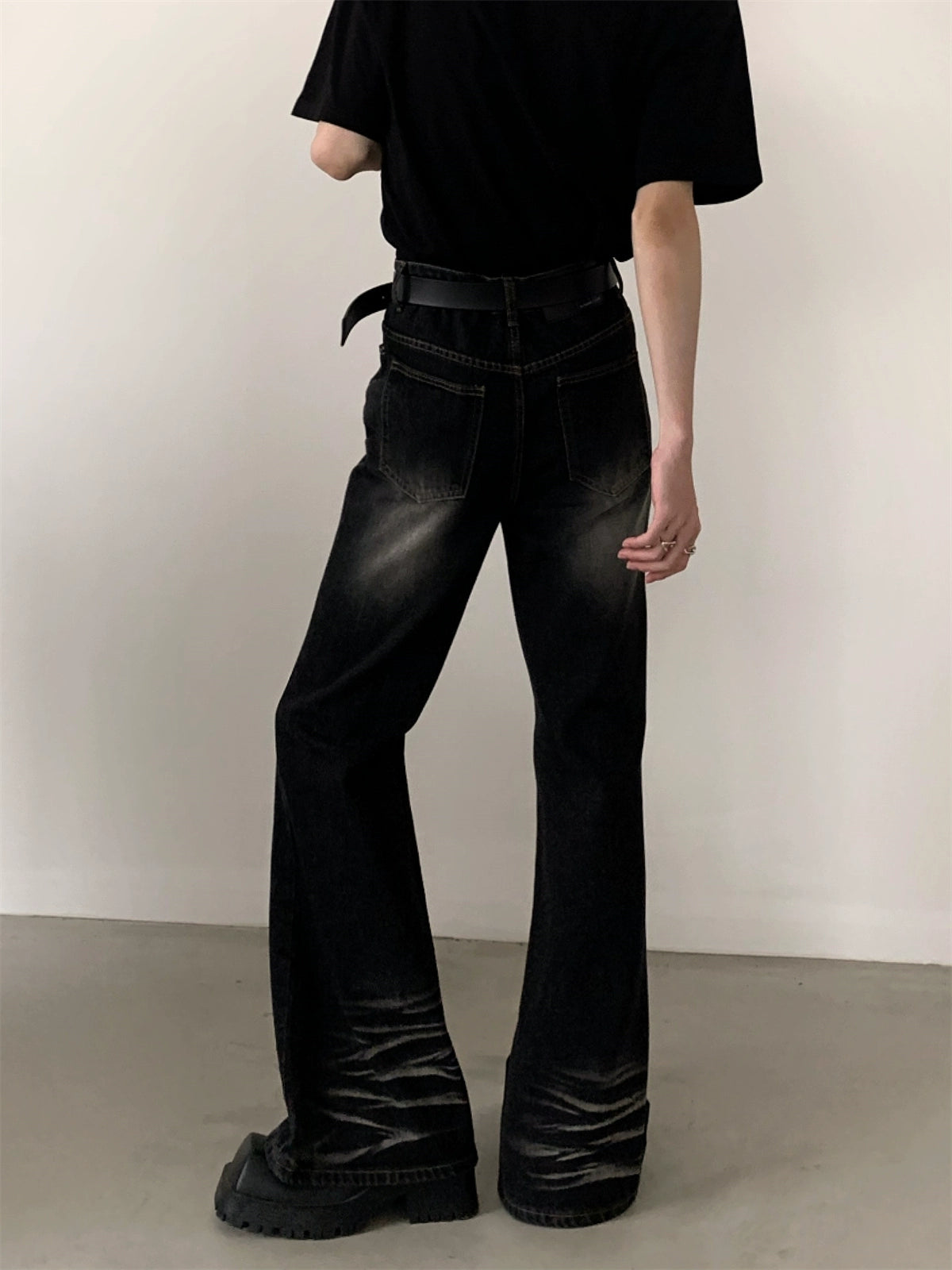 ウォッシュドブラックフレアデニム Ot4619 | 韓国ファッションメンズ