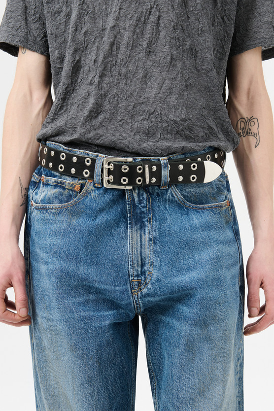 Our Legacy - Studded Double Tongue Belt Flecking Black Leather