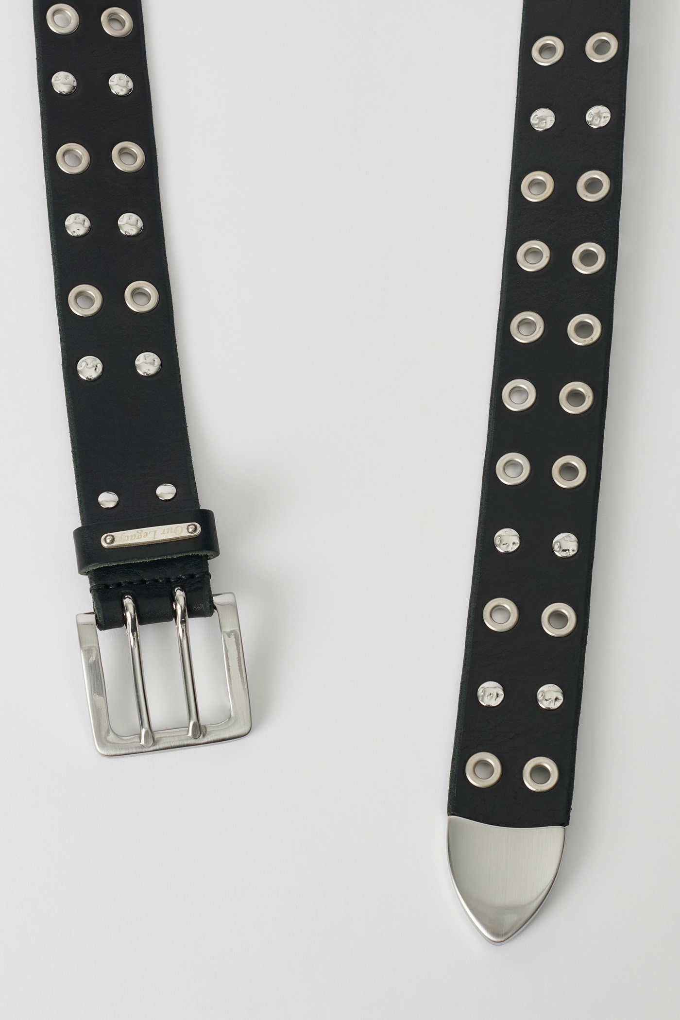 Our Legacy - Studded Double Tongue Belt Flecking Black Leather