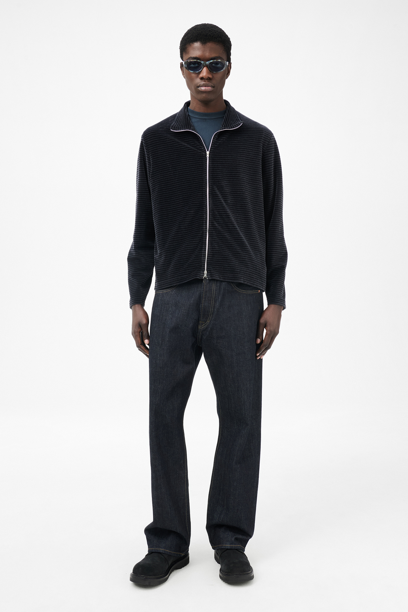 Our Legacy - Shrunken Fullzip Polo Phantom Stripe Velour