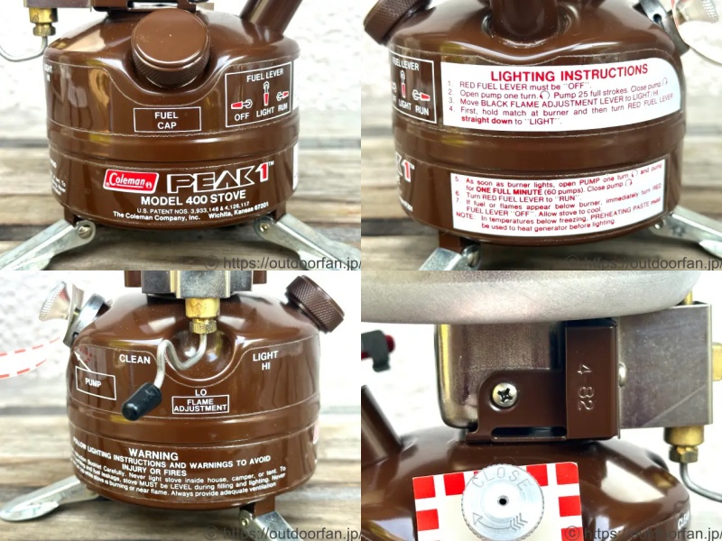 未点火元箱付き】コールマン 400 茶 4/82製 波型ゴトク 2レバー