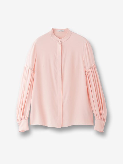 シルク混 パール付きバンドカラーブラウス（シャツ & ブラウス