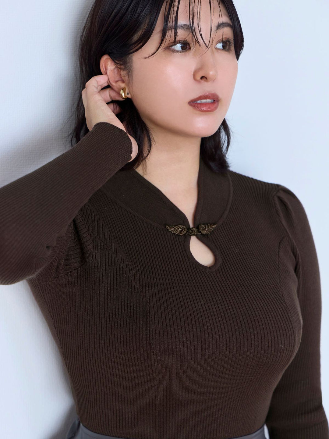 チャイナパネルニット ：ライラック│胸が大きな女性のための