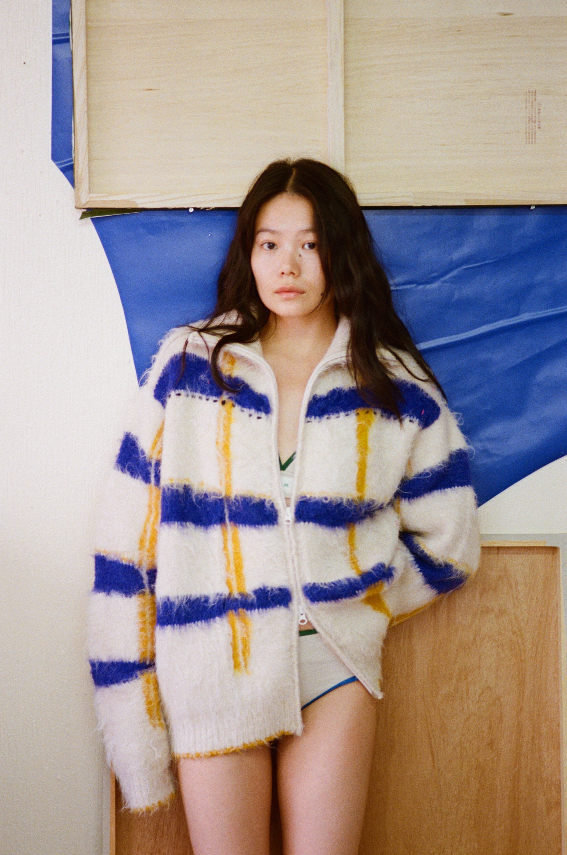 透明な空気のチェックジップニット – pamm.officialstore