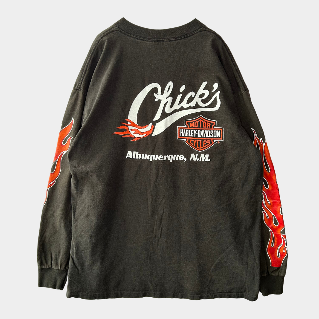 90's Harley-Davidson タイガー フレイムプリントロンT 黒（XL)/A7104T