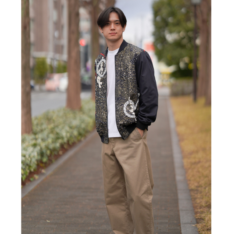 リバーシブルブルゾン ＜海老×錦海老/黒赤＞ | 京友禅アロハシャツ