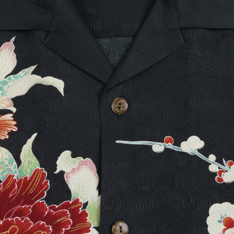 花柄 京友禅アロハシャツ ＜富貴花/黒橙＞ | 京友禅アロハシャツ