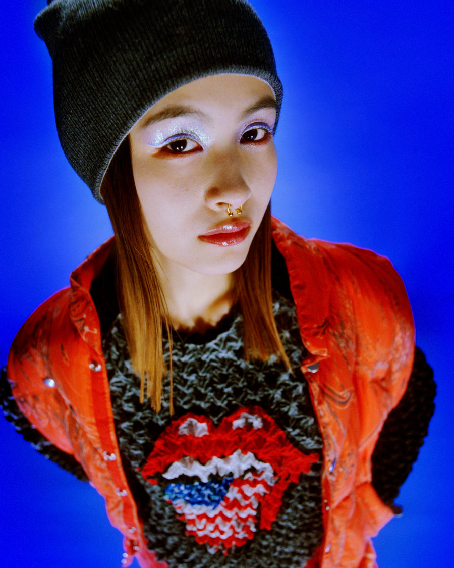 MASU(エムエーエスユー)の“LIPS AND TONGUE” POPCORN RAGLAN L/S T