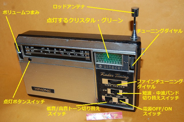 日立製作所・Model No.WH-888R 短波・中波2バンド『緑色レーダー