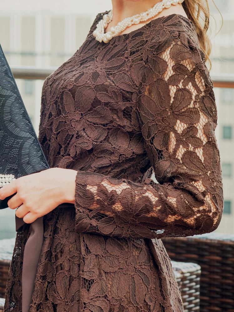 総レースフレアドレス(ダークブラウン)K1-250DB-L | パーティドレス