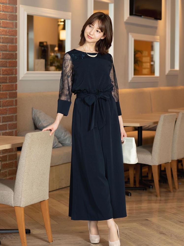 レーススリーブセットアップドレス(ネイビー)SR3-316NA-M | パーティ