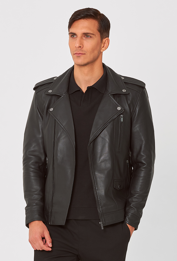 Dean - Asymmetrical Black Biker Leather Jacket – Paradigm Clothing