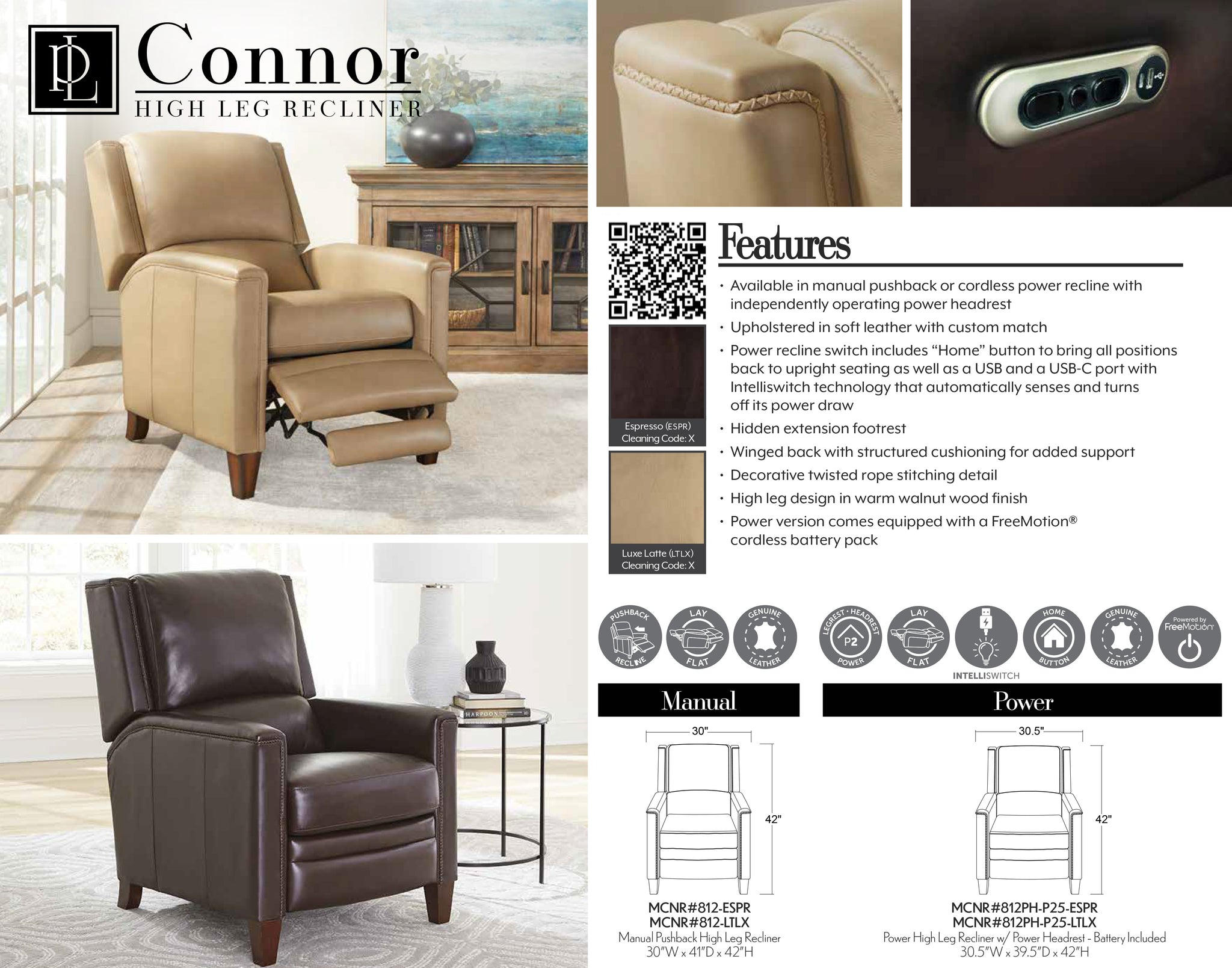 CONNOR - LUXE LATTE Manual Pushback Recliner - Parker House Furniture