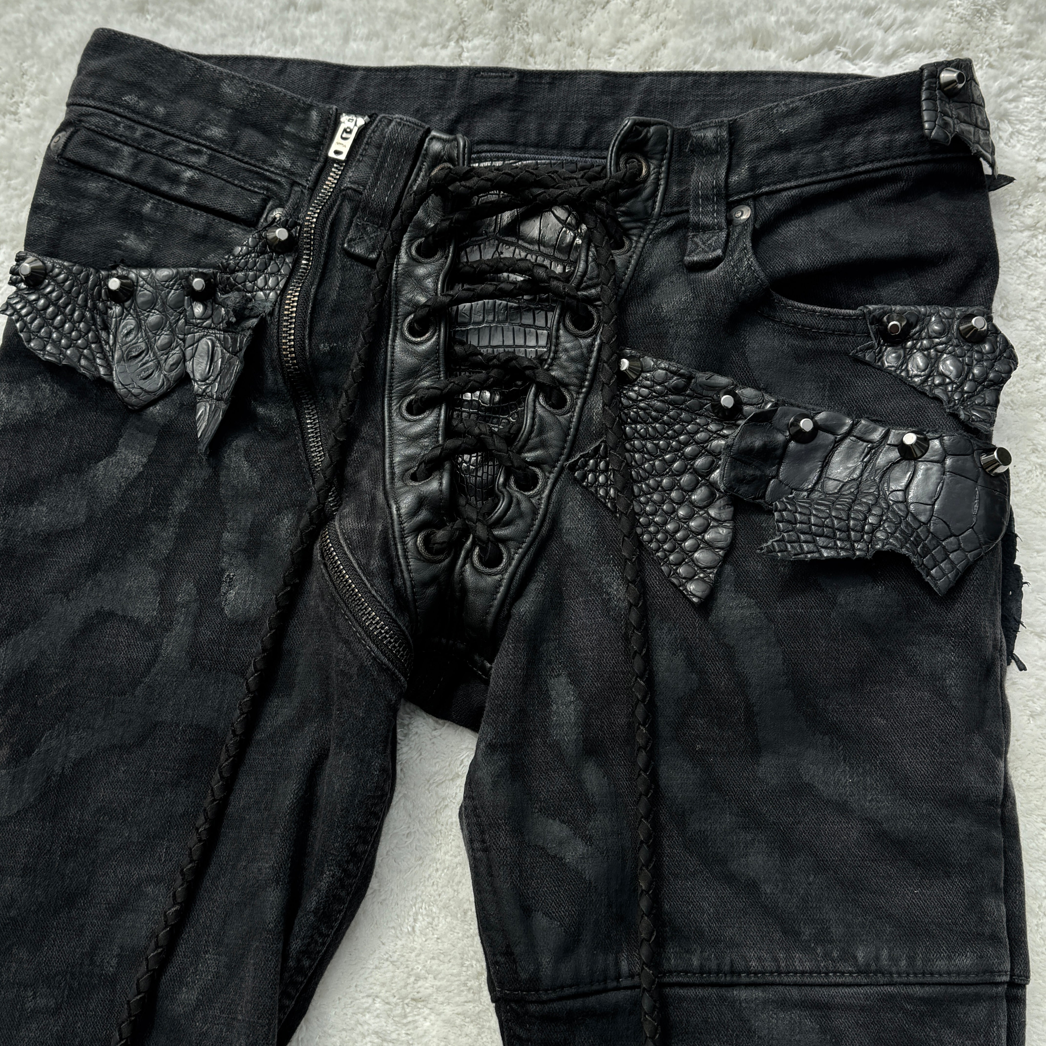 IfSixWasNine 1of1 Lace-Up Pants with Crocodile Leather Patches