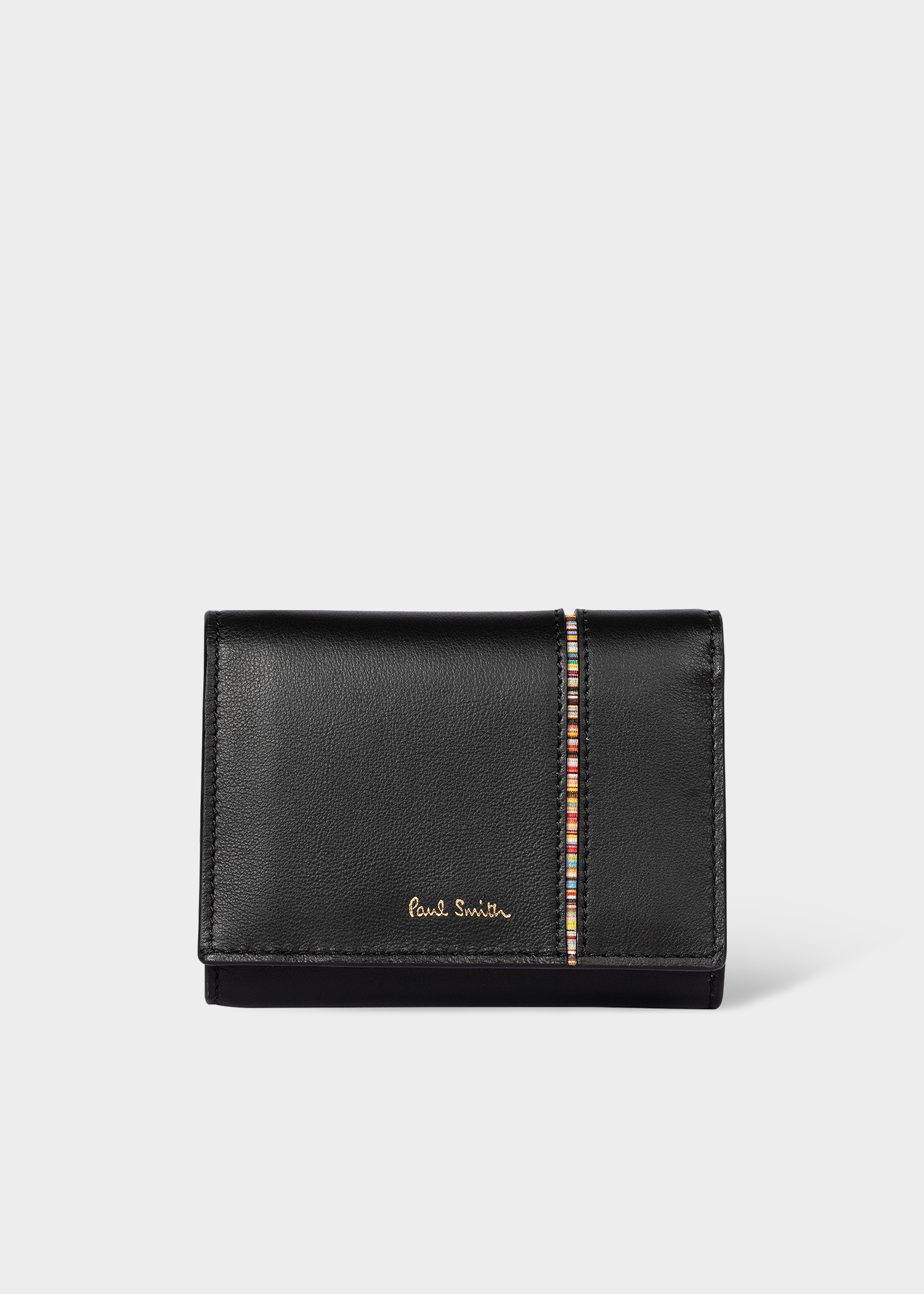 Paul Smith Black Mini Leather Tri-Fold Purse with 'Signature
