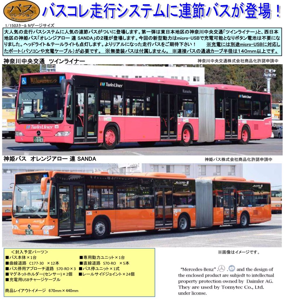 バスコレ走行システムに人気の連節バスが登場。第一弾は「神奈川中央