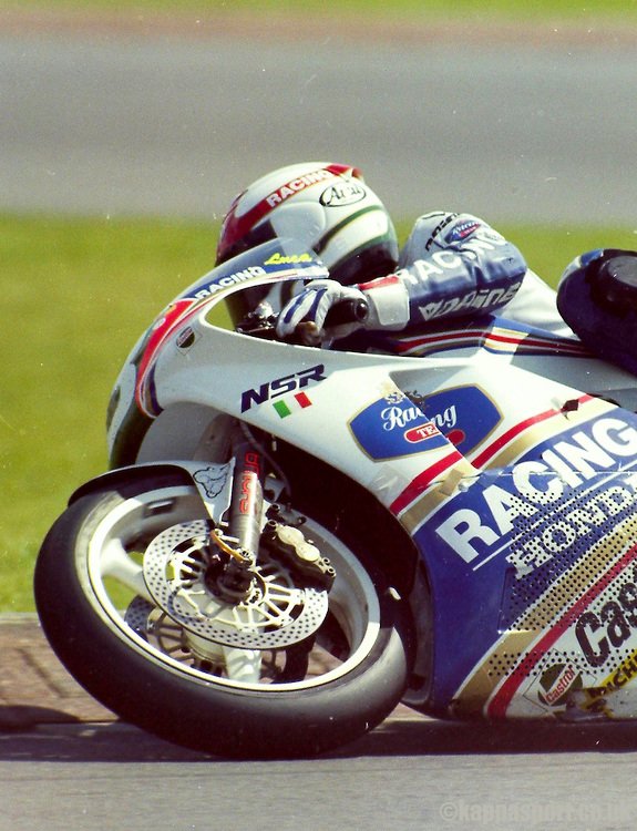 Luca Cadalora on Honda NSR250 won in #250cc at Donington on his