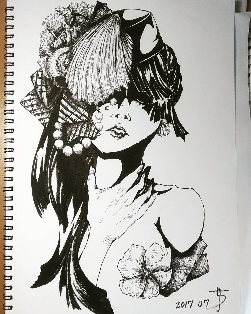 真珠になりたい。/around your neck］ #ペン画 #ボールペン画 #筆ペン