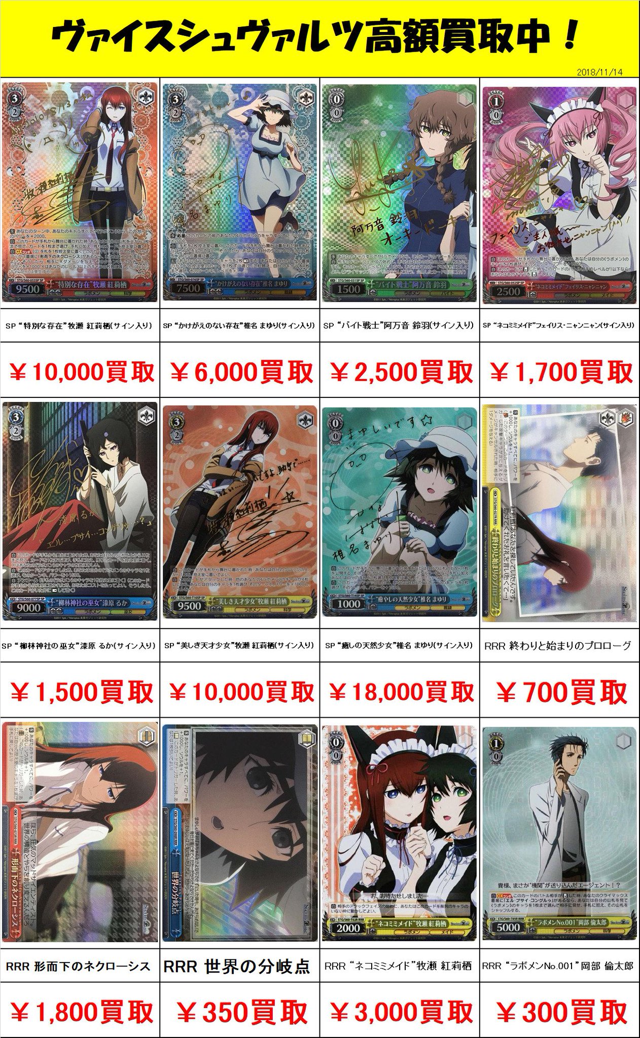 ヴァイスシュヴァルツ 美しき天才少女 牧瀬紅莉栖 TD SP PSA9 美しき