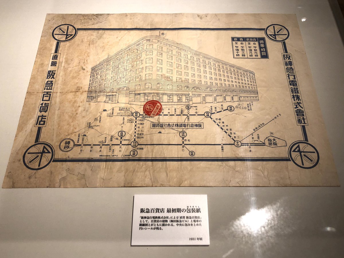阪急百貨店の最初期の包装紙と現在のデザイン。現在使用されている