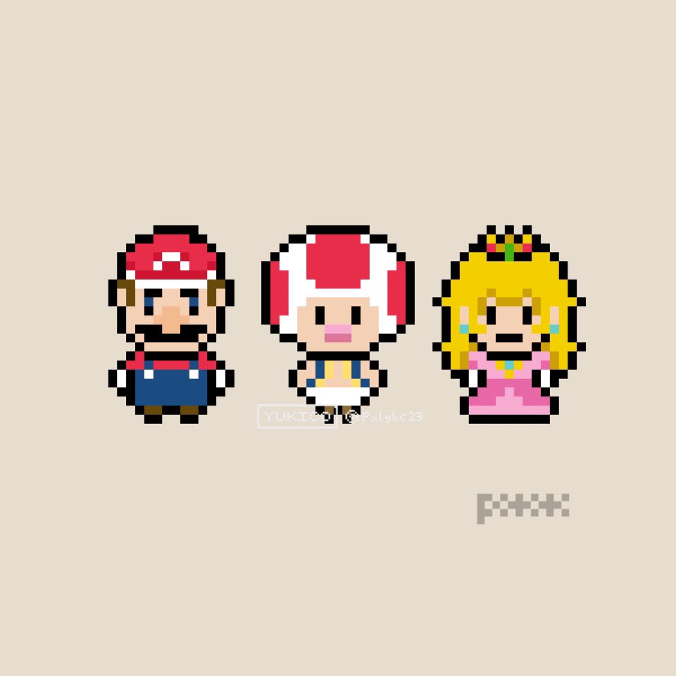 マリオな世界① #ドット絵 #pixelart #マリオ #キノピオ #ピーチ姫