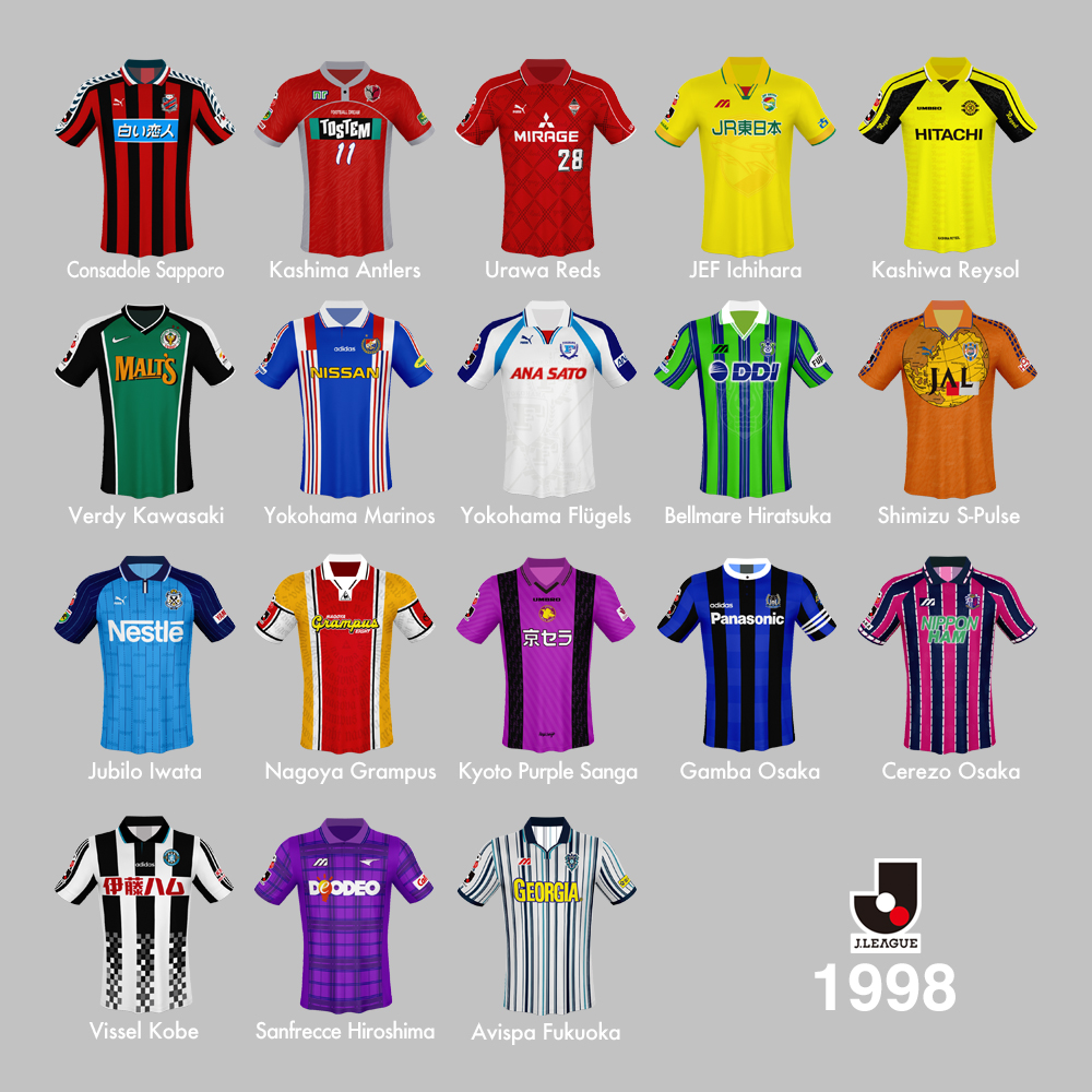 1998年Jリーグユニフォーム一覧] コンサドーレが初参入して18チームへ