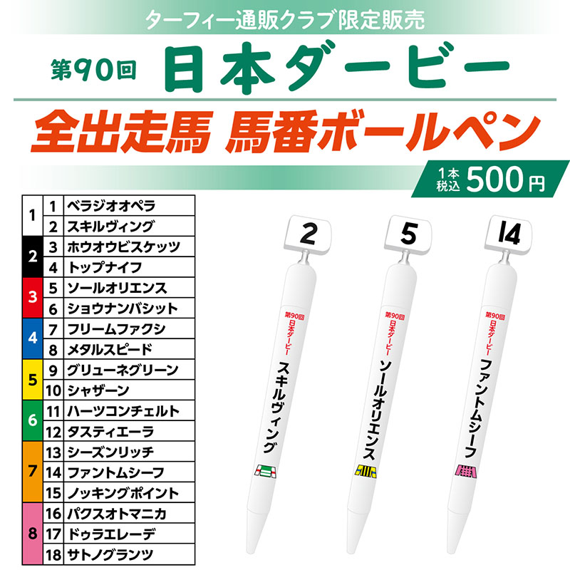 第88回日本ダービー全出走馬のボールペン＆ストラップ