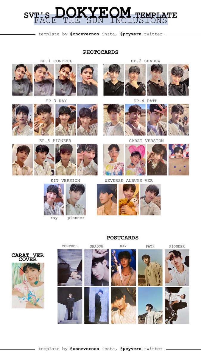 seventeen individual member templates for face the sun with all