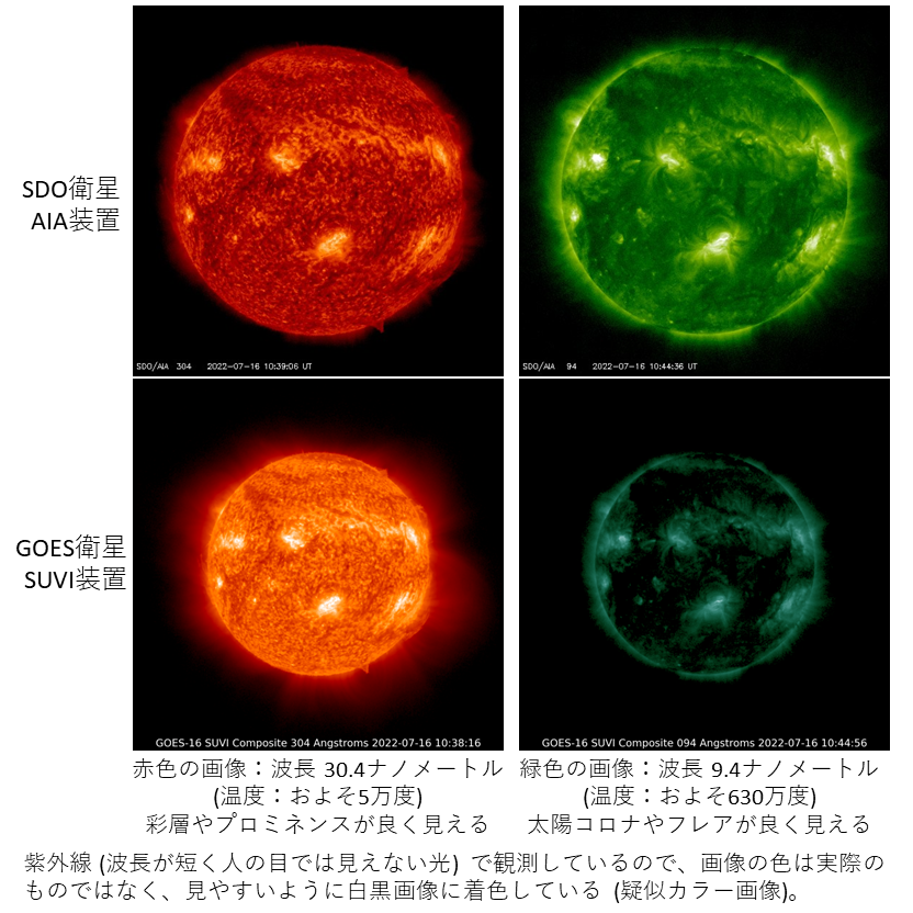 SDO衛星とGOES衛星が撮影した太陽の画像を度々紹介していますが、色の