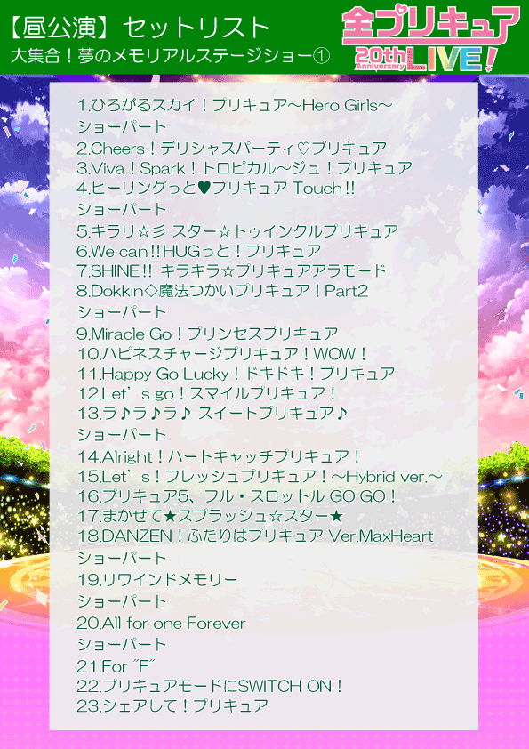 ✨#全プリキュアLIVE✨ ／ 📢セットリスト公開② ＼ 21日の昼公演