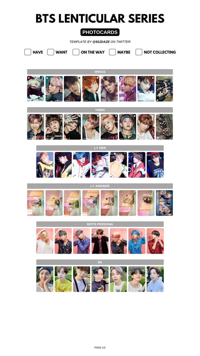 BTS MERCHANDISE MD PC PHOTOCARDS WISHLIST WL TEMPLATES
