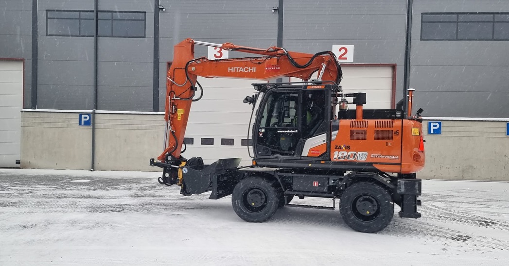 A new Hitachi ZX180W-7 wheeled excavator for Finnish customer