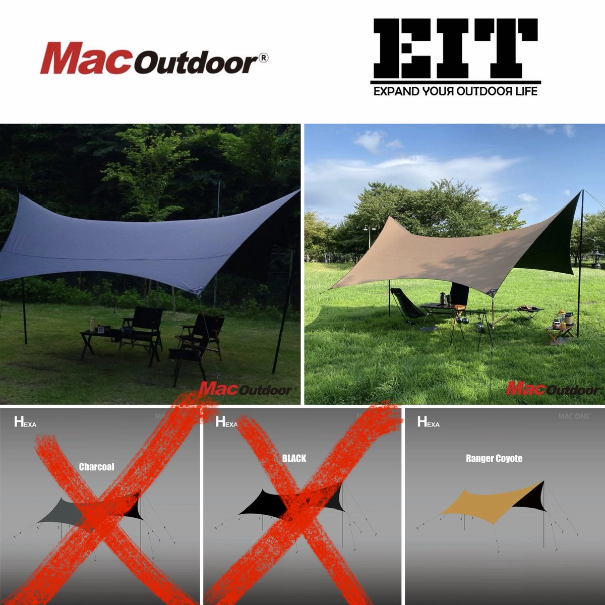MAC ONE】 ○ヘキサタープL (ブラック、チャコール、コヨーテ) 入荷