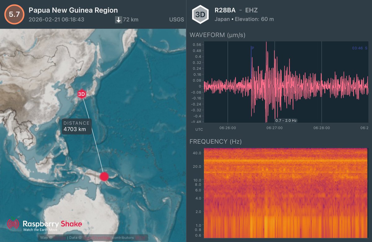 パプアニューギニアの地震 M5.7 #Earthquake recorded on the