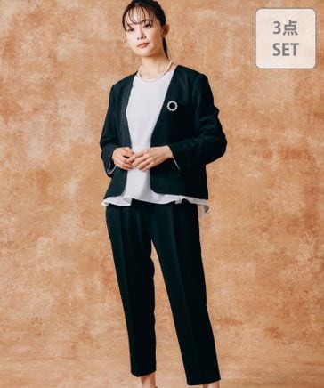 スゴラクストレッチジャケット＊ブラウス＊パンツセット/133619