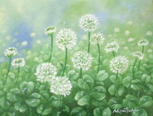 シロツメクサの絵画（油絵）／花の絵 : 油絵画家、永月水人のArt