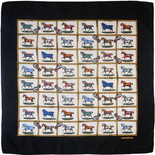 N.0007 パドックにいる48頭の馬/エルメス アンティークスカーフ