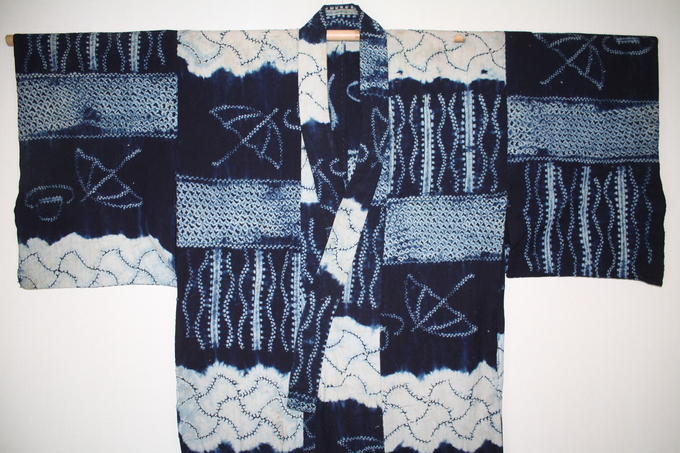 古布 木綿 浅舞絞り 文明開化文様 Japanese Antique Textile Asamai