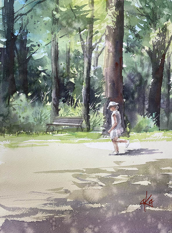 夏を走る 大阪靱公園 : 赤坂孝史の水彩画 AKASAKA TAKASHI watercolor