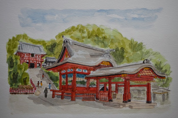 鶴岡八幡宮のスケッチ : オヤジの水彩画集