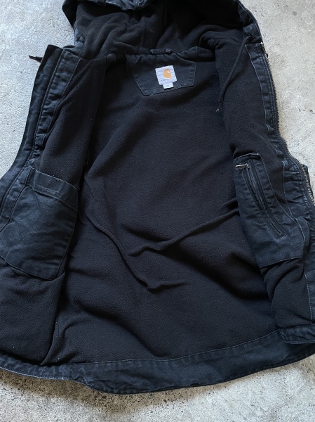 Carhartt US企画 カーハート フード付き ダック ベスト 黒 M 裏