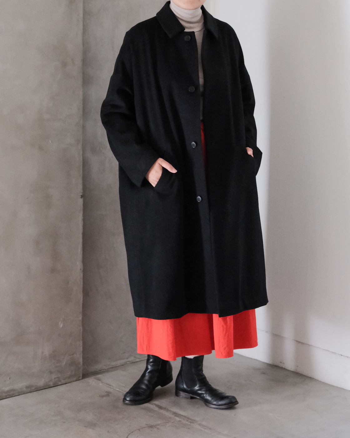 ウールベロア ロングコート col.Black | PEOPLE | ピープル