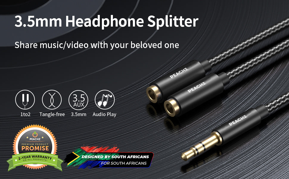 PEACHZ 3.5mm Audio Splitter 2 Female to 1 Male 0.28M | R 200.00