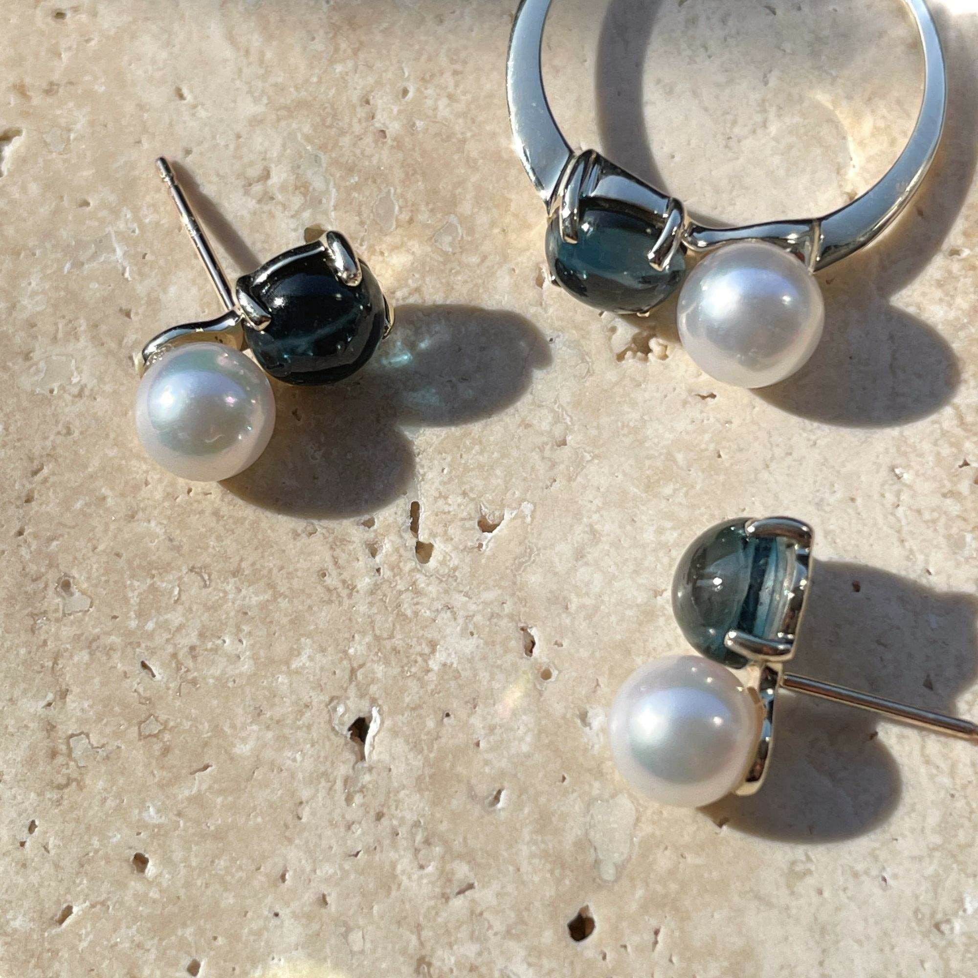 WEB限定】あこや真珠×ロンドンブルートパーズ ピアス 5.5-6.0mm/6mmUP